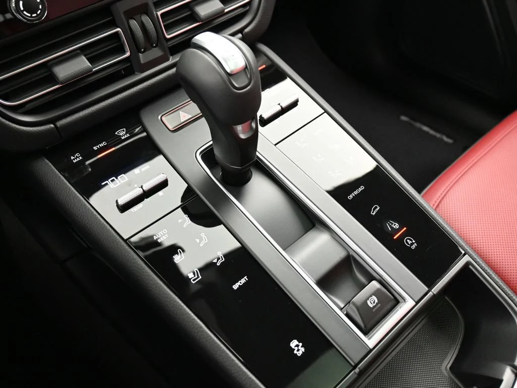 2026 Porsche Macan interior, center console, Black/Bordeaux Red