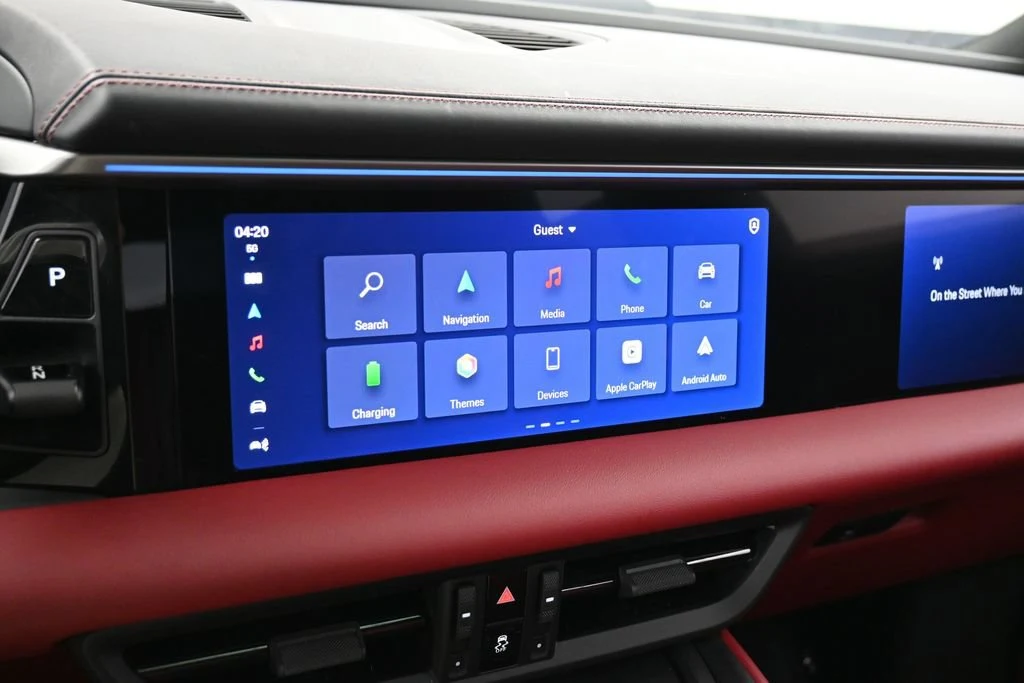 2025 Porsche Macan 4S Electric interior, dashboard, Black/Bordeaux Red