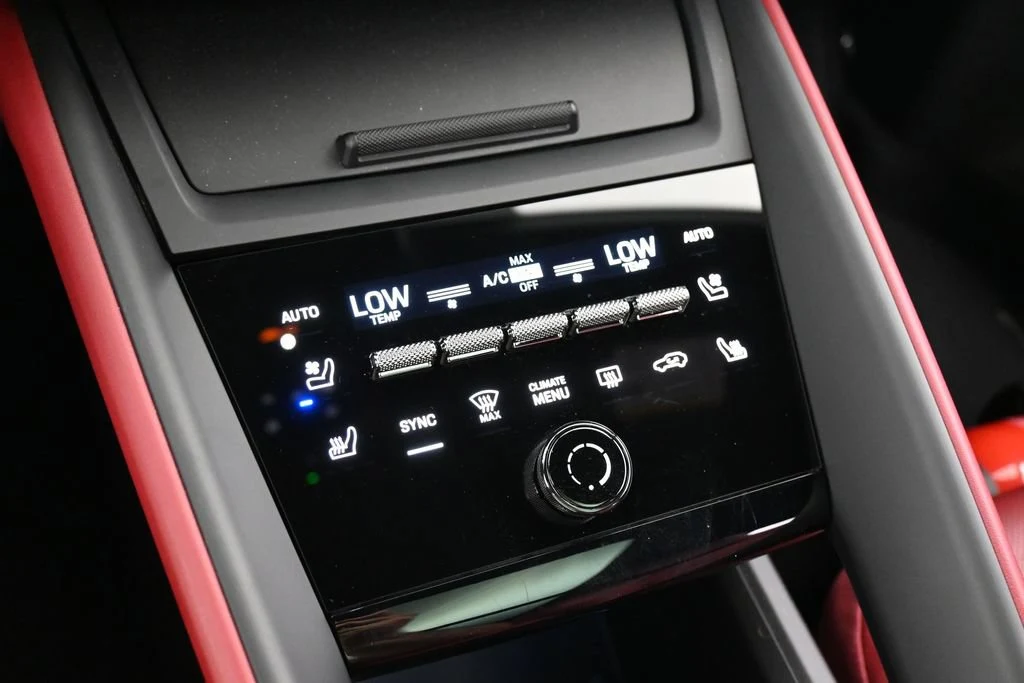 2025 Porsche Macan 4S Electric interior, center console, Black/Bordeaux Red