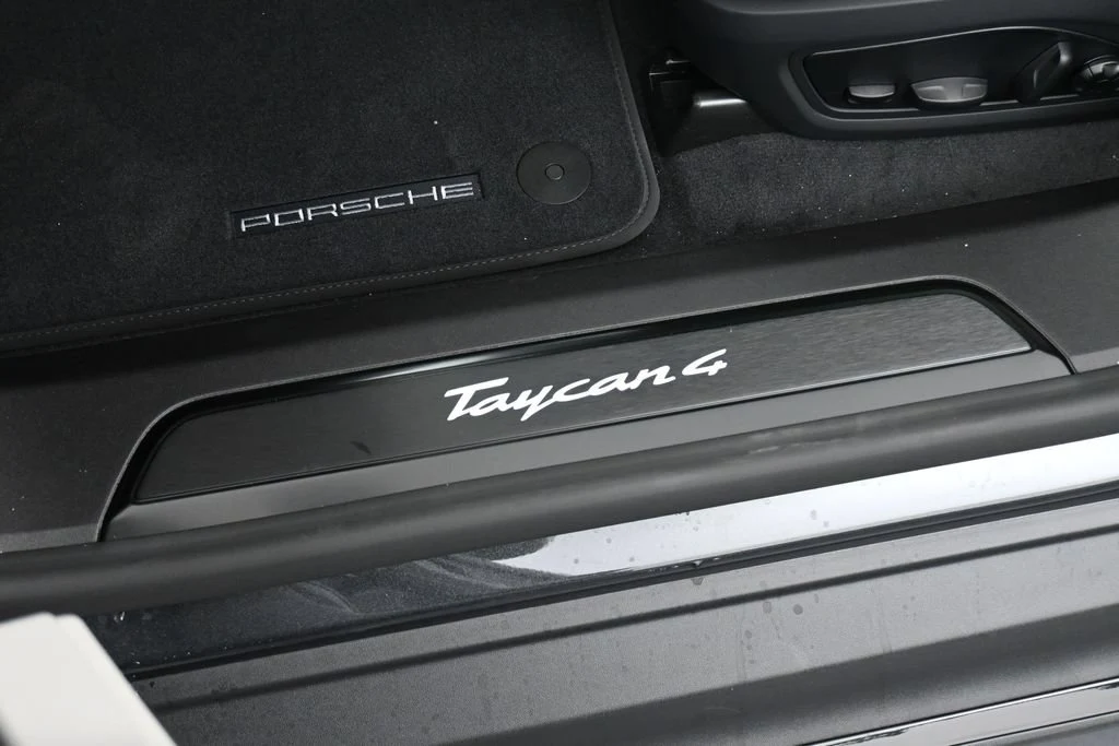 2026 Porsche Taycan 4 interior, door sill, Black/Chalk