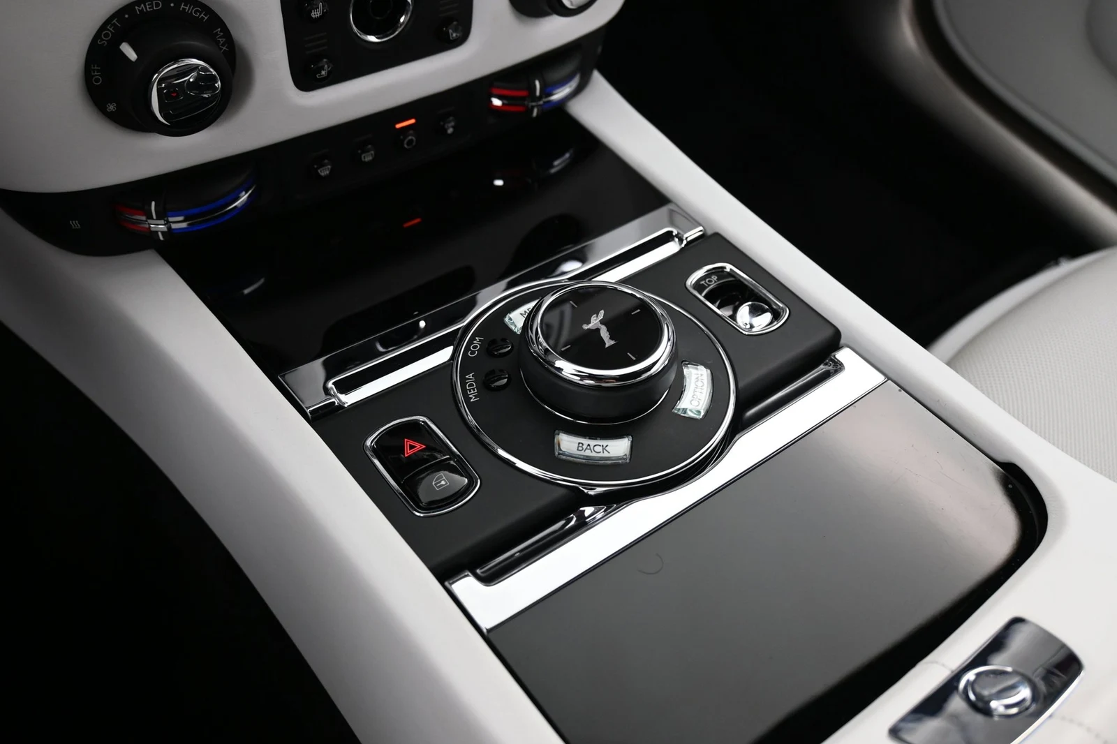 2020 Rolls-Royce Dawn interior, center console, Arctic White