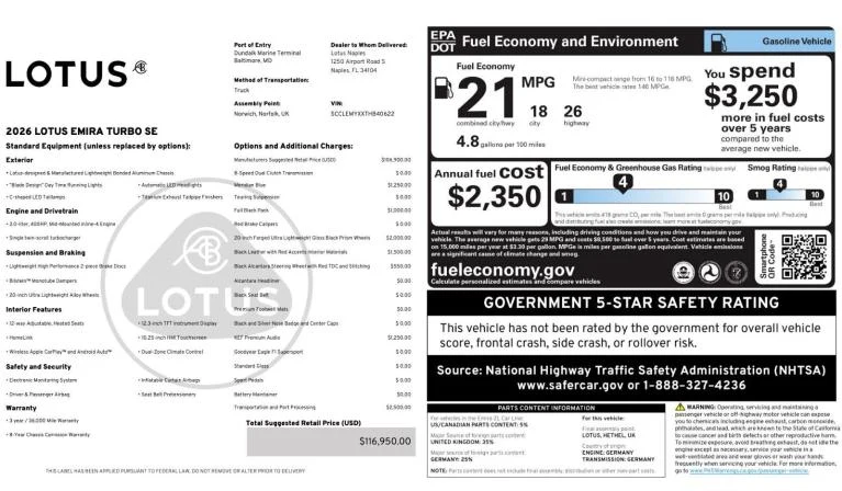 2026 Lotus Emira Turbo SE, 3/20