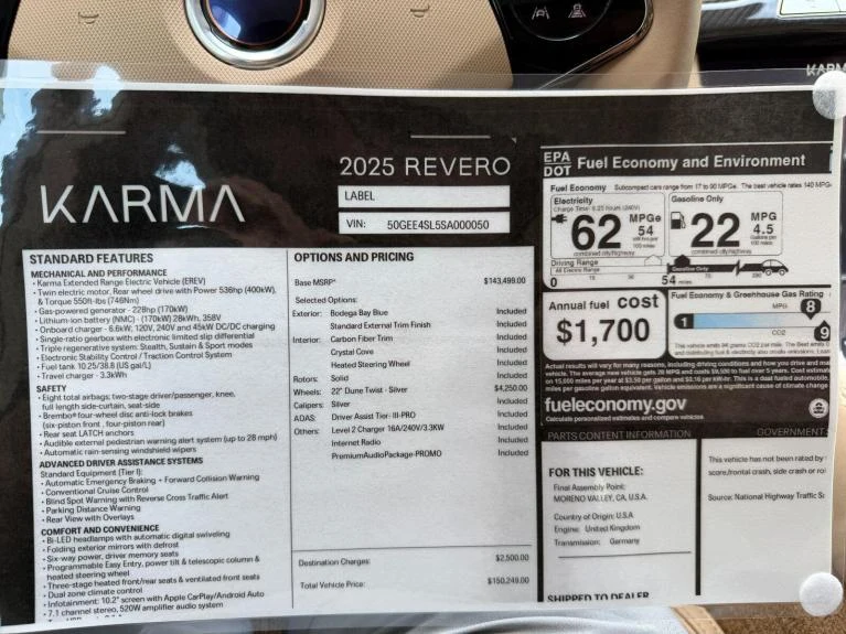2025 Karma Revero Label, 3/20