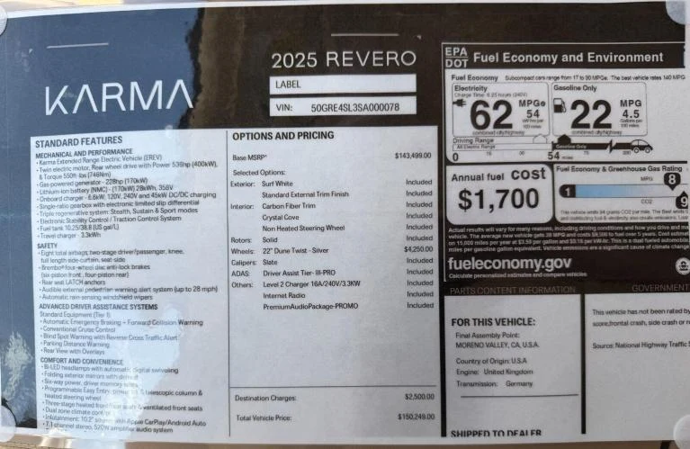 2025 Karma Revero Label, 3/20