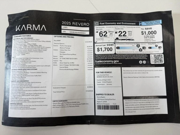 2025 Karma Revero Label, 3/20