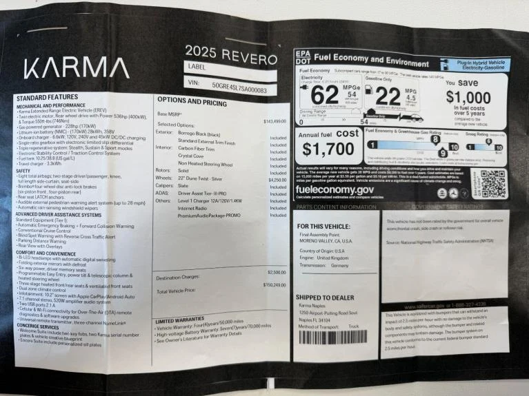 2025 Karma Revero Label, 3/20