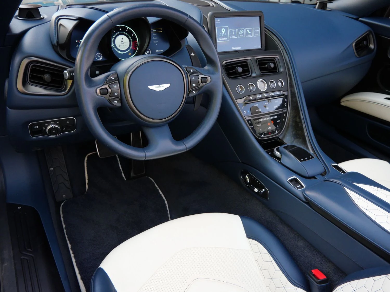 2020 Aston Martin DBS Superleggera Volante interior, dashboard, Baltic Blue/Cream Truffle