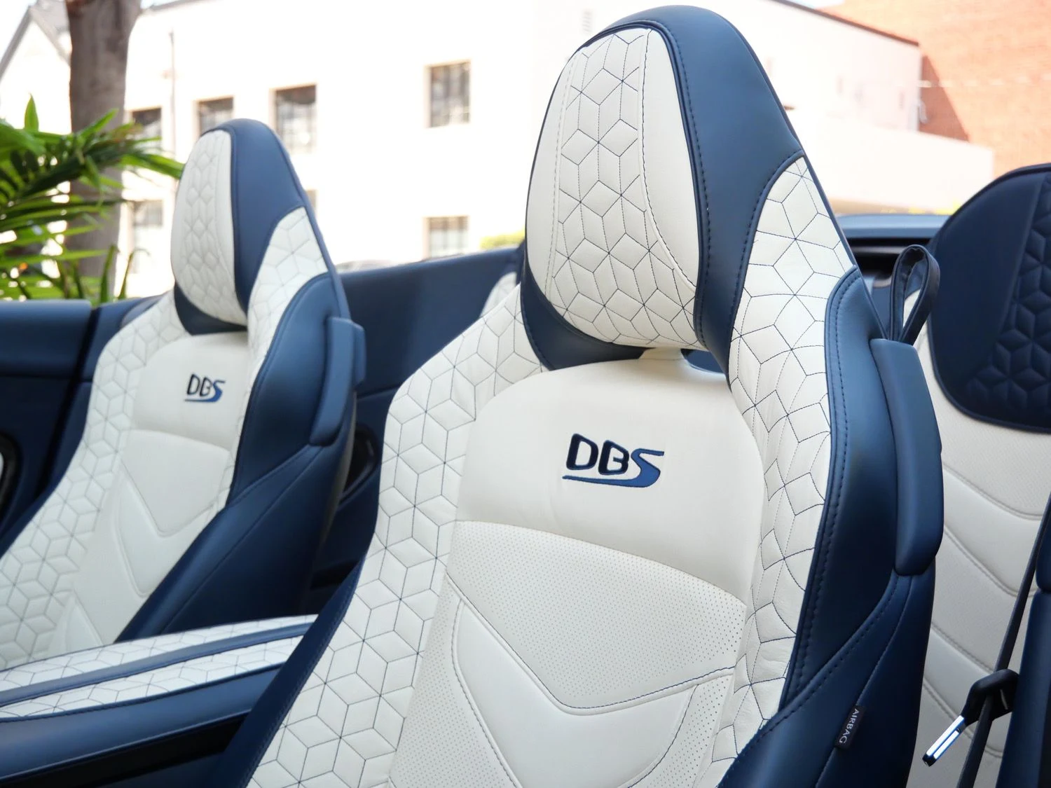 2020 Aston Martin DBS Superleggera Volante interior, seats, Baltic Blue/Cream Truffle