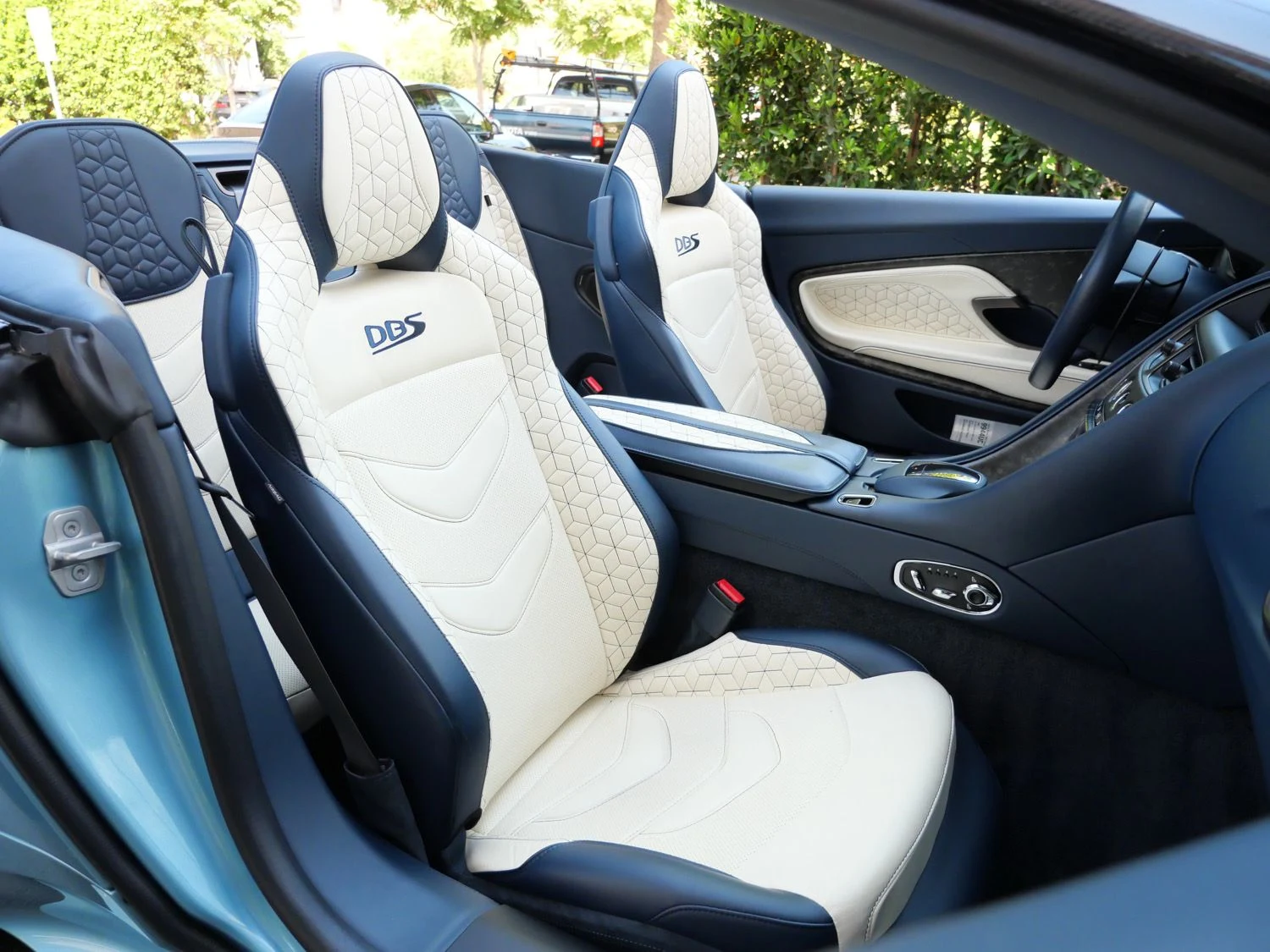 2020 Aston Martin DBS Superleggera Volante interior, seats, Baltic Blue/Cream Truffle