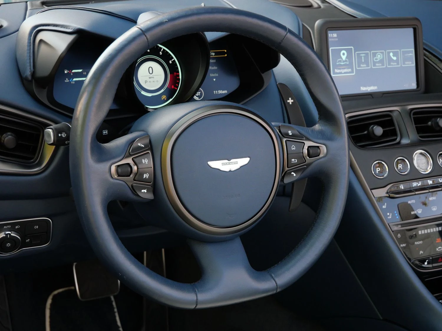 2020 Aston Martin DBS Superleggera Volante interior, dashboard, Baltic Blue/Cream Truffle