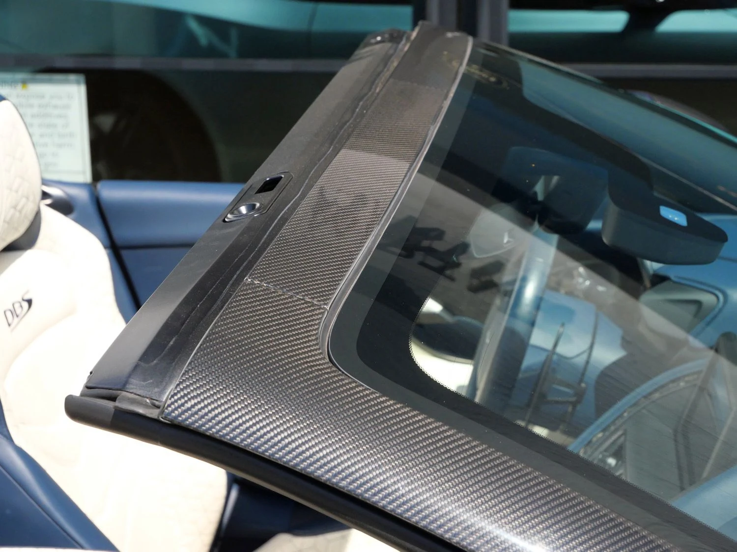 2020 Aston Martin DBS Superleggera Volante interior, door panel, Baltic Blue/Cream Truffle