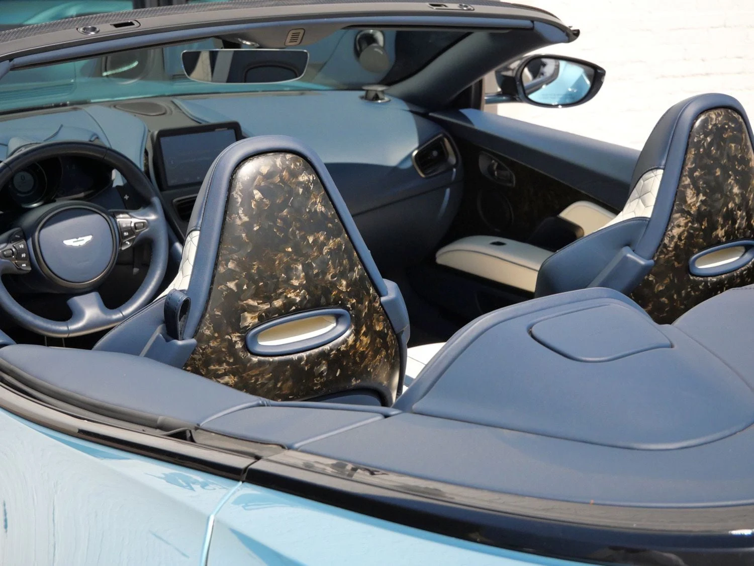 2020 Aston Martin DBS Superleggera Volante interior, Baltic Blue/Cream Truffle