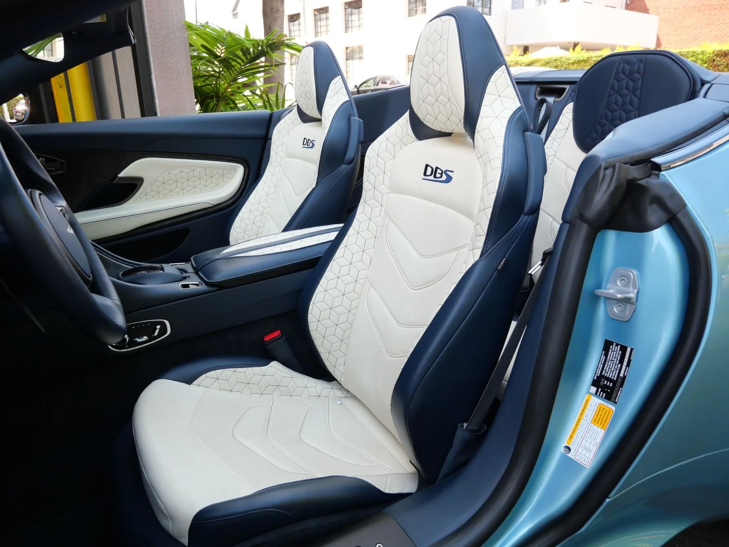 2020 Aston Martin DBS Superleggera Volante interior, seats, Baltic Blue/Cream Truffle