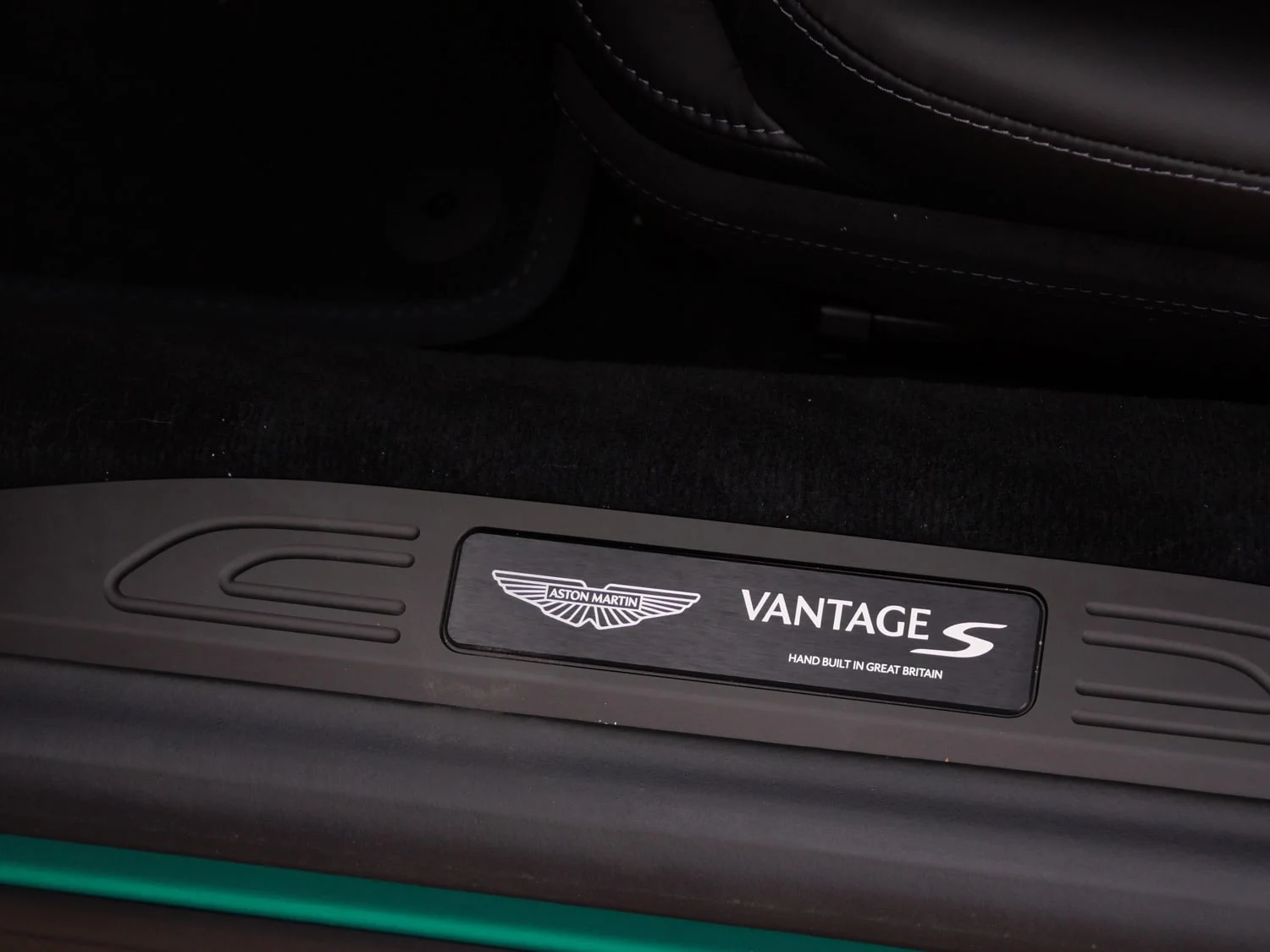 2026 Aston Martin Vantage S interior, door sill, Onyx Black - Semi Aniline