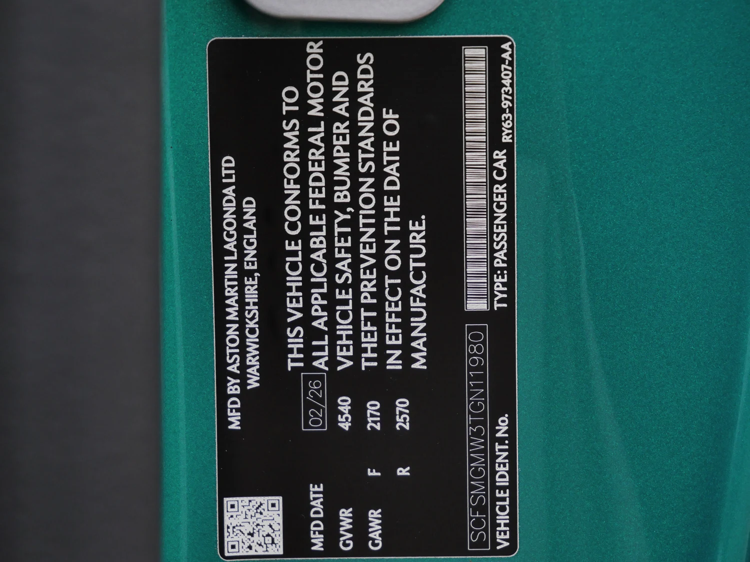 2026 Aston Martin Vantage S, documents and keys