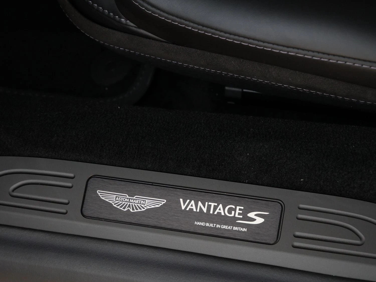 2026 Aston Martin Vantage S interior, door sill, Onyx Black - Semi Aniline