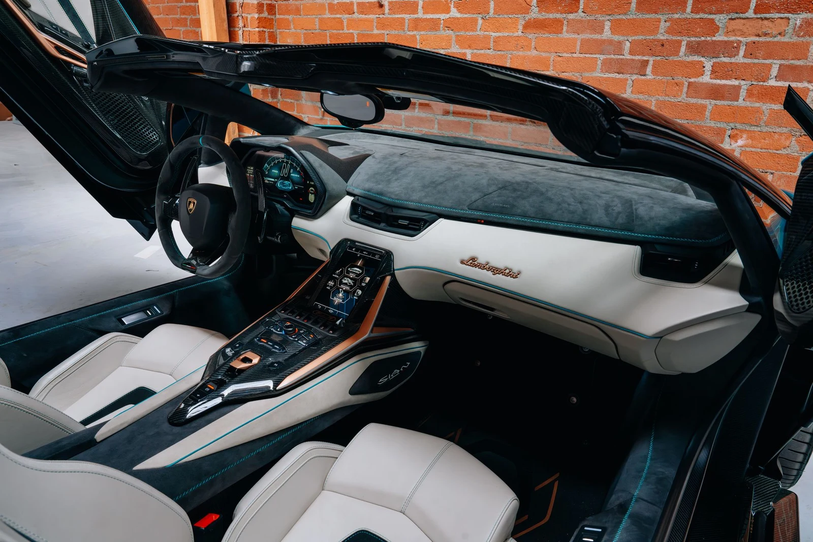 2021 Lamborghini Sián Roadster interior, dashboard, Nero Cosmus