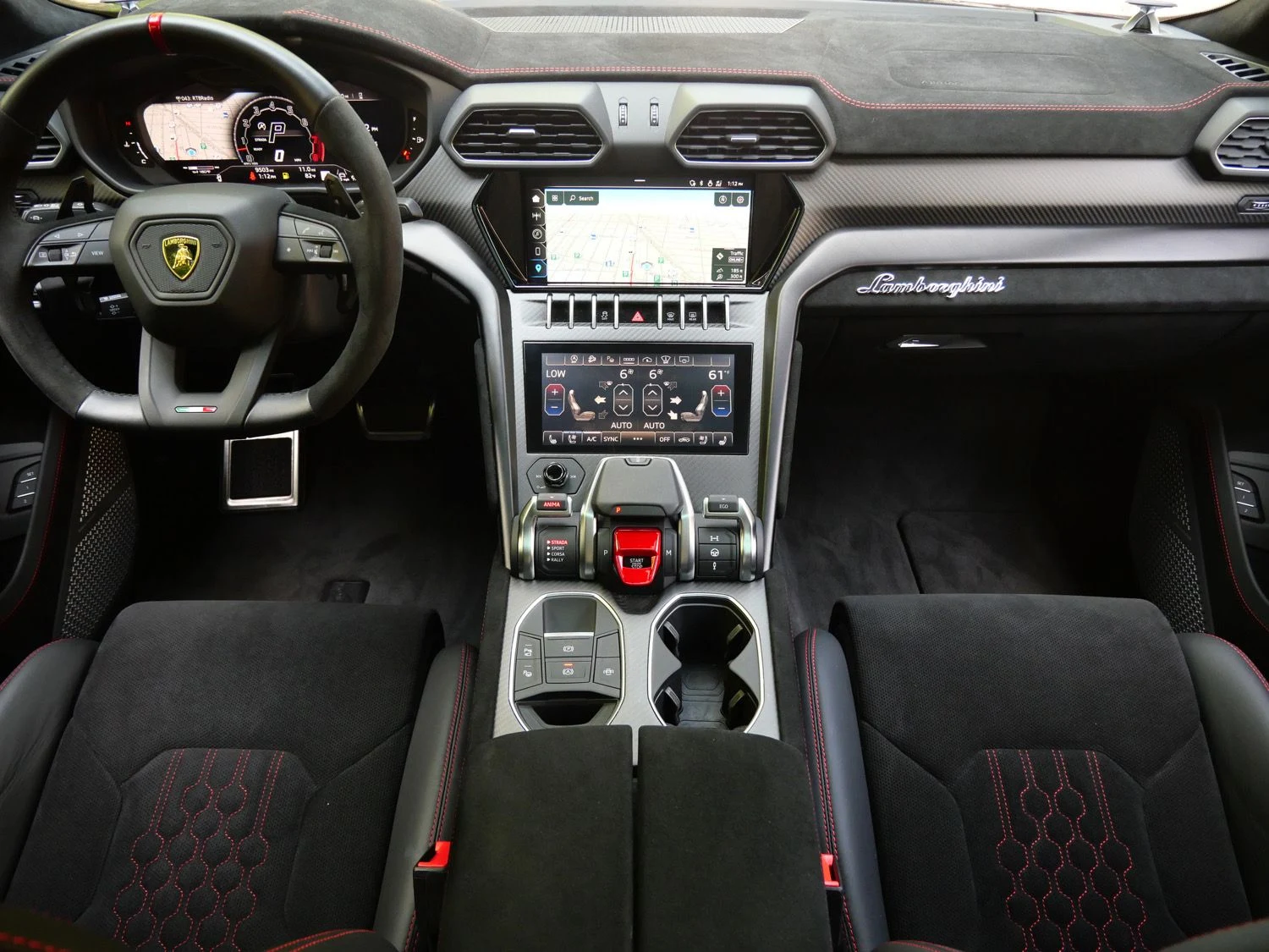 2024 Lamborghini Urus Performante interior, dashboard, Nero Ade/Rosso Alala