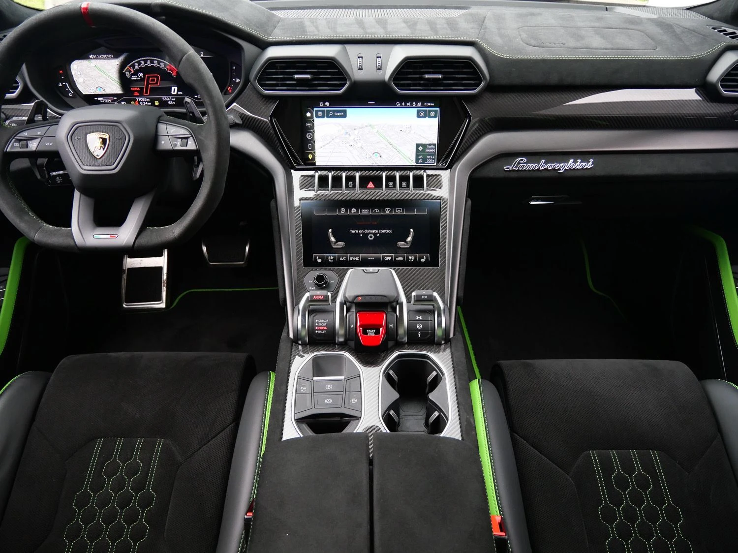 2024 Lamborghini Urus Performante interior, Nero Cosmus/Verde Faurus