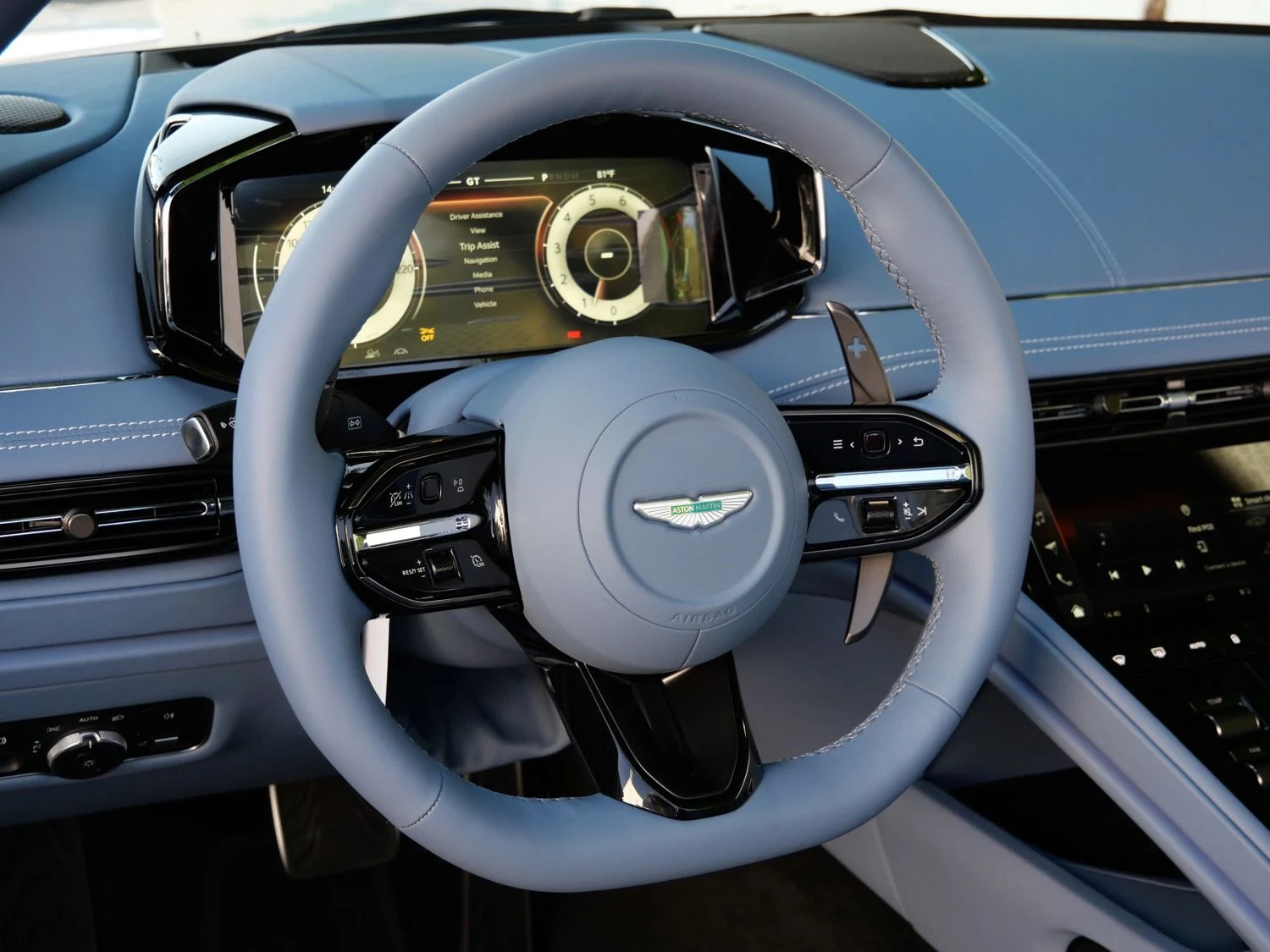 2026 Aston Martin DB12 S Volante interior, dashboard, Arctic Blue - Semi Aniline(Rc0