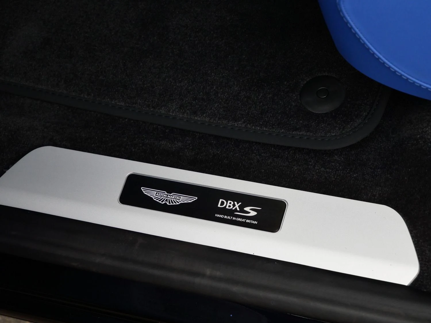 2026 Aston Martin DBX S interior, door sill, Cote D Azur Blue - Semi Aniline