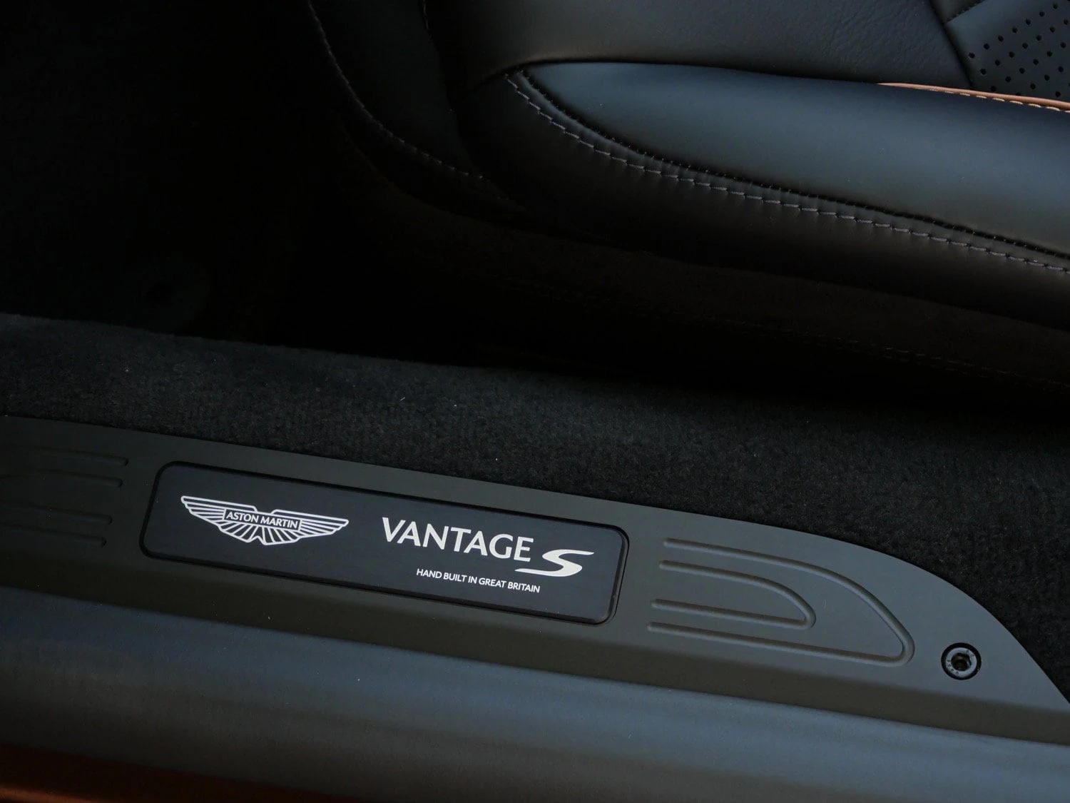 2026 Aston Martin Vantage S Roadster interior, door sill, Onyx Black - Semi Aniline