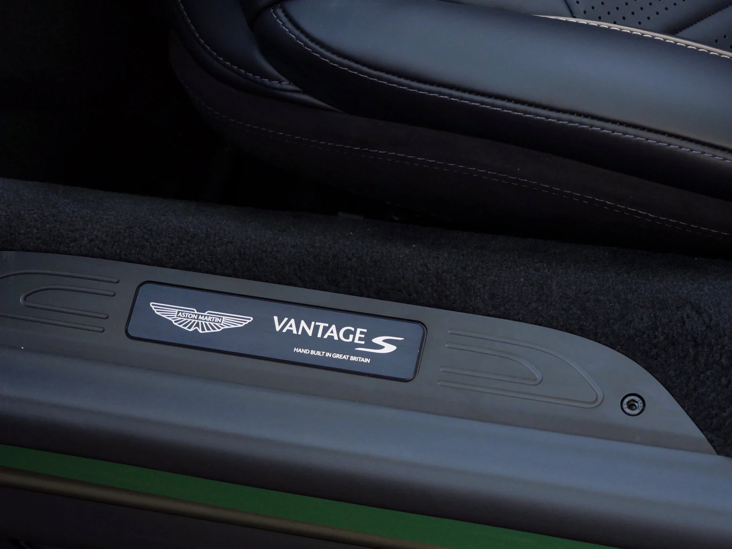 2026 Aston Martin Vantage S Roadster interior, door sill, Onyx Black - Semi Aniline / On