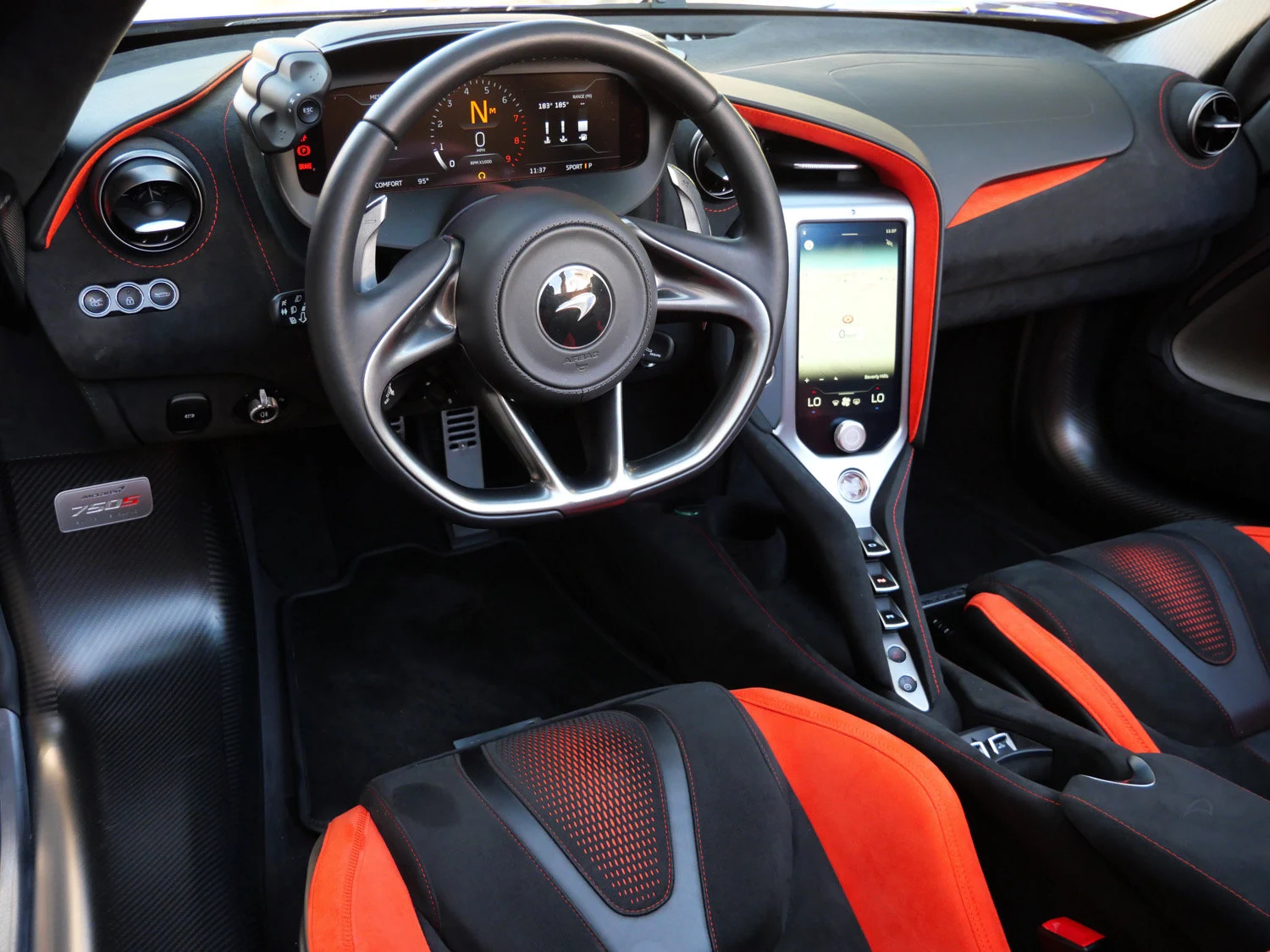 2024 McLaren 750S Spider interior, dashboard, Carbon Black