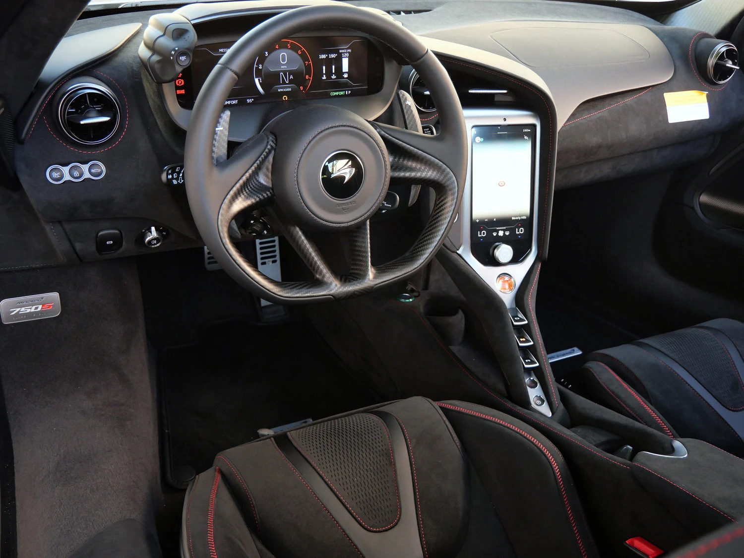 2027 McLaren 750S interior, dashboard, Carbon Black