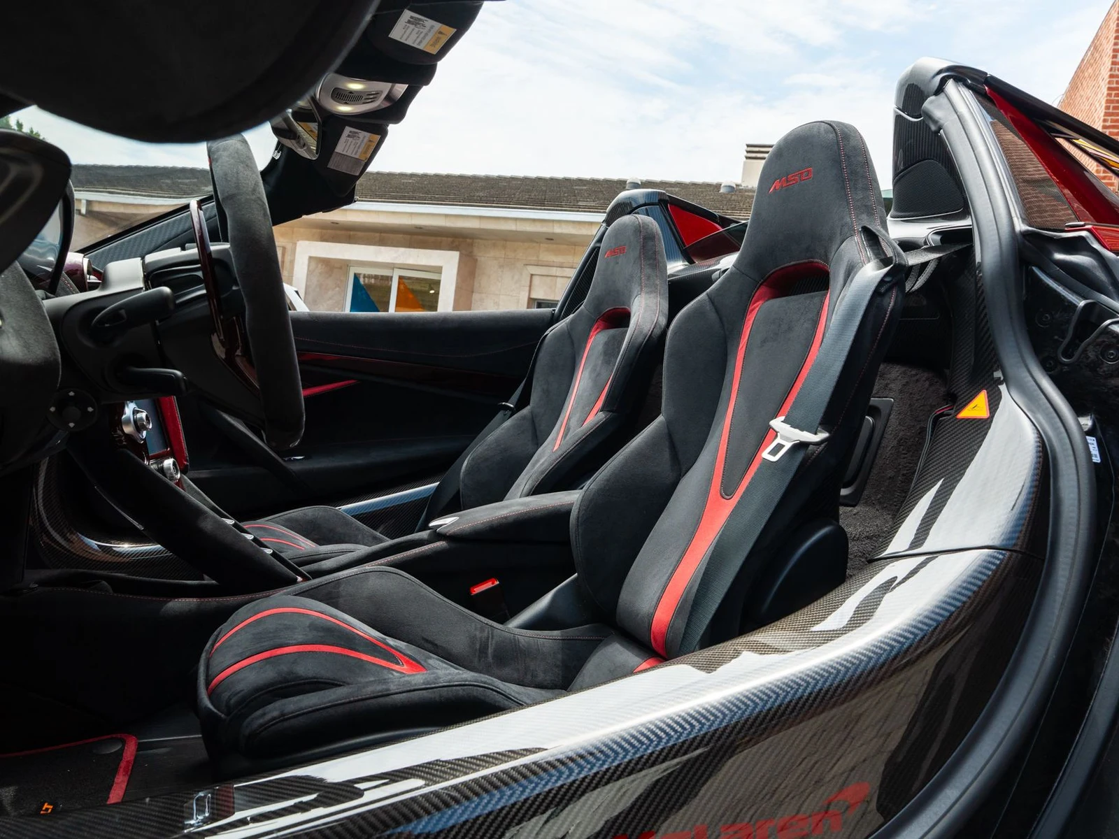 2022 McLaren 765LT Spider interior, seats, Carbon Black