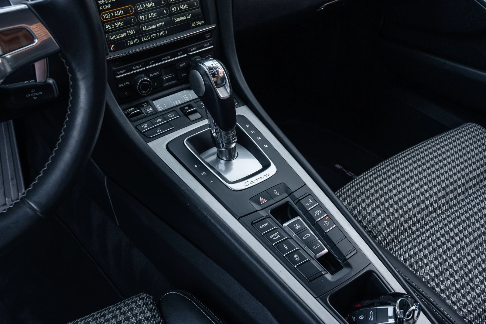 2014 Porsche 911 50th Anniversary Edition interior, center console, Black