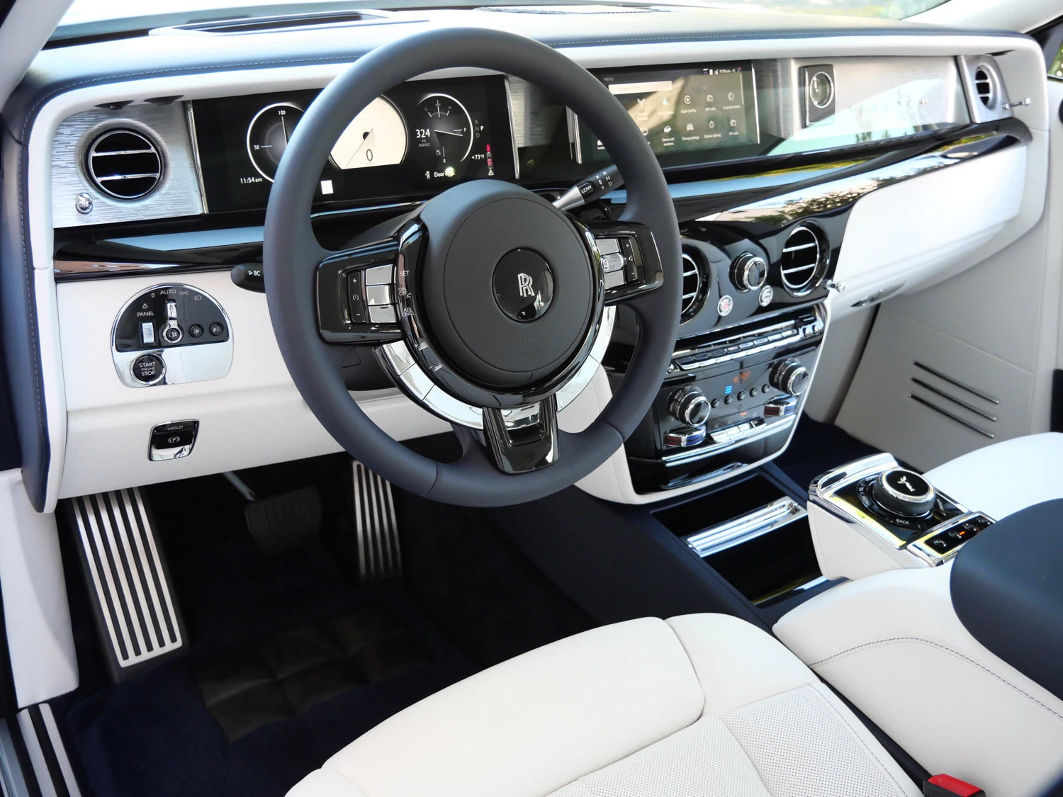 2027 Rolls-Royce Phantom interior, dashboard, Grace White / Navy Blue