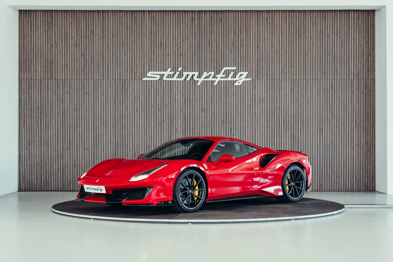 Ferrari 488 Pista, full-car front three-quarter view.