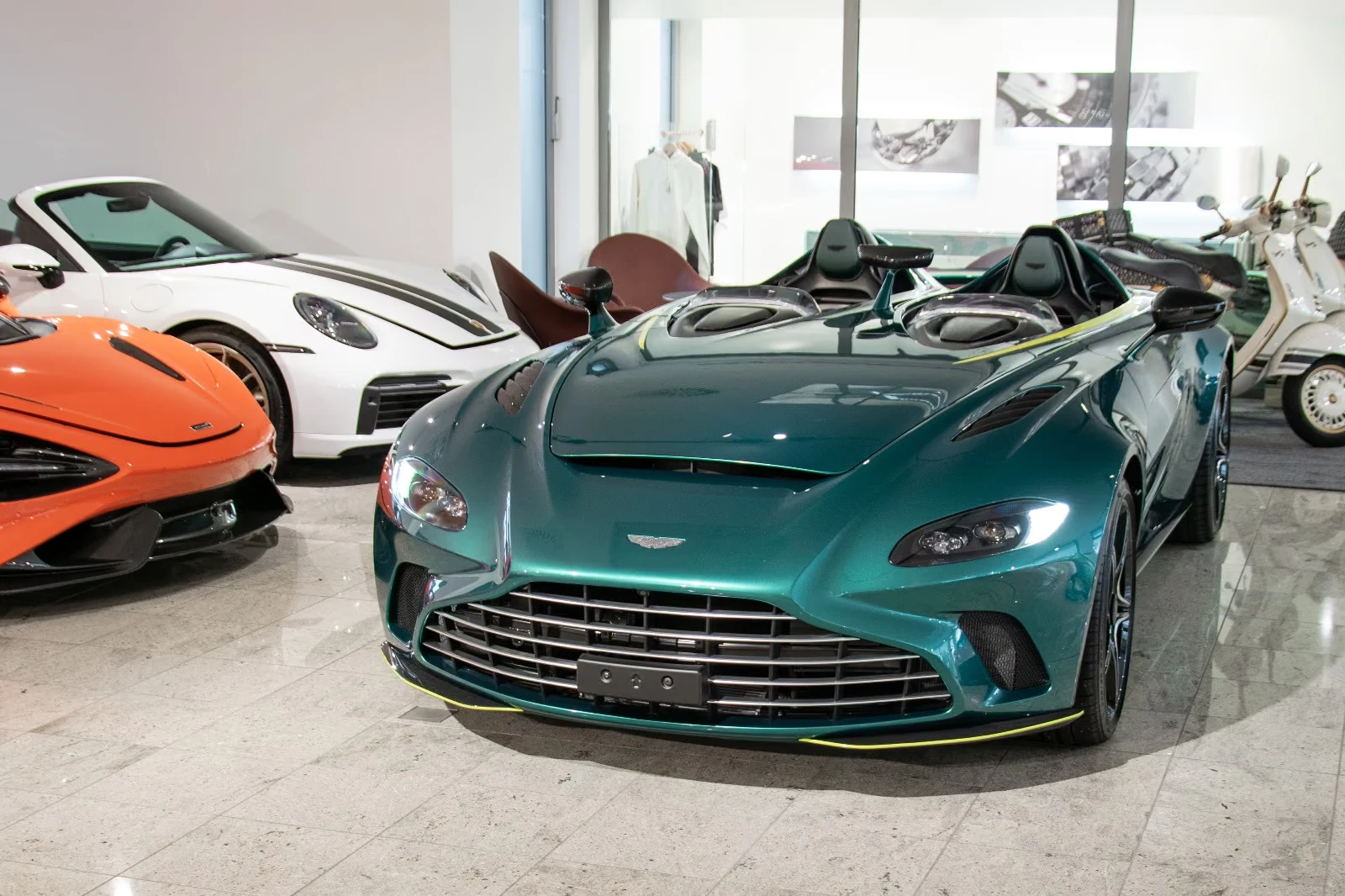 Aston Martin V12 Speedster, full-car front three-quarter view.
