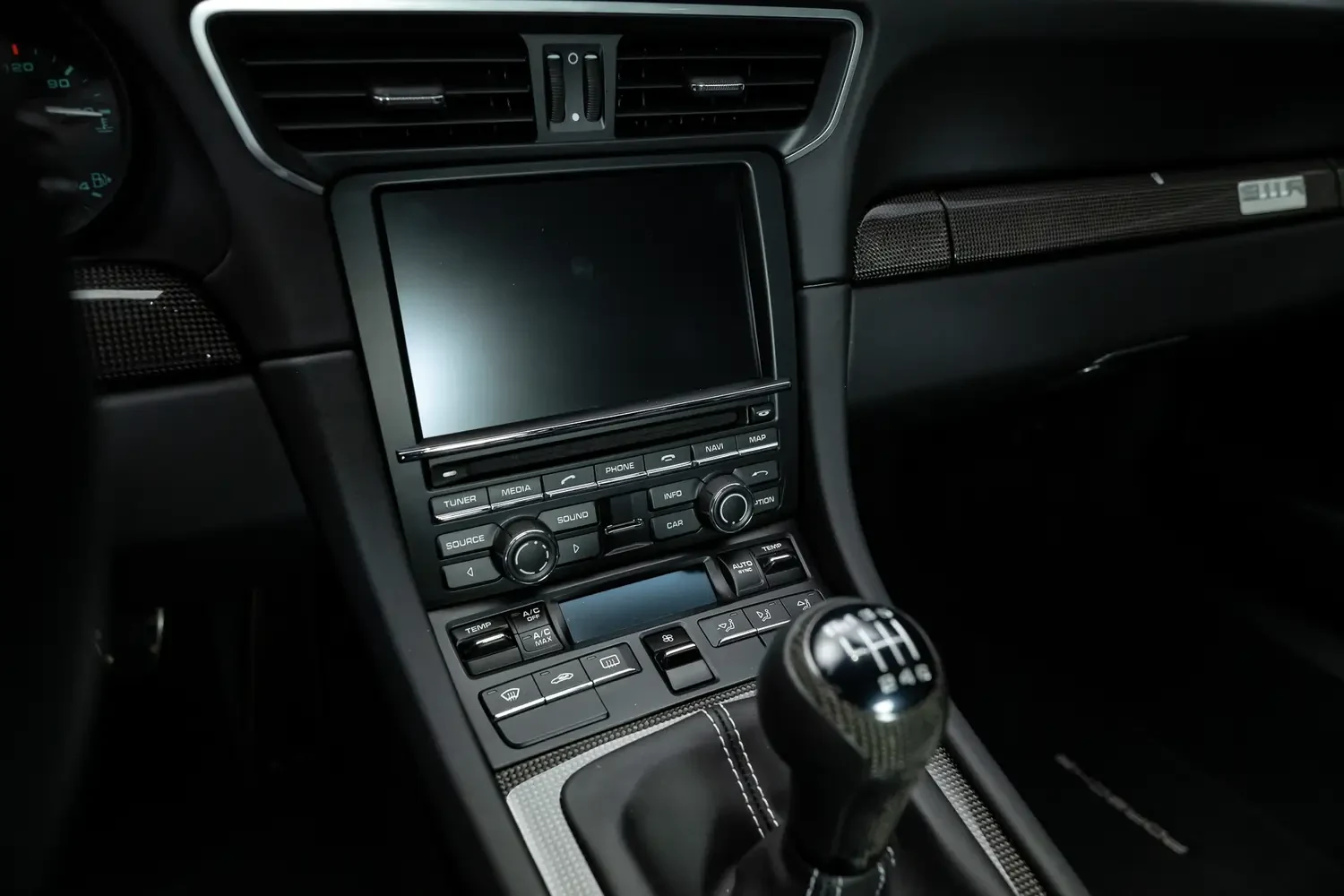 2016 Porsche 911 R interior, center console, Black with Pepita houndstooth inserts