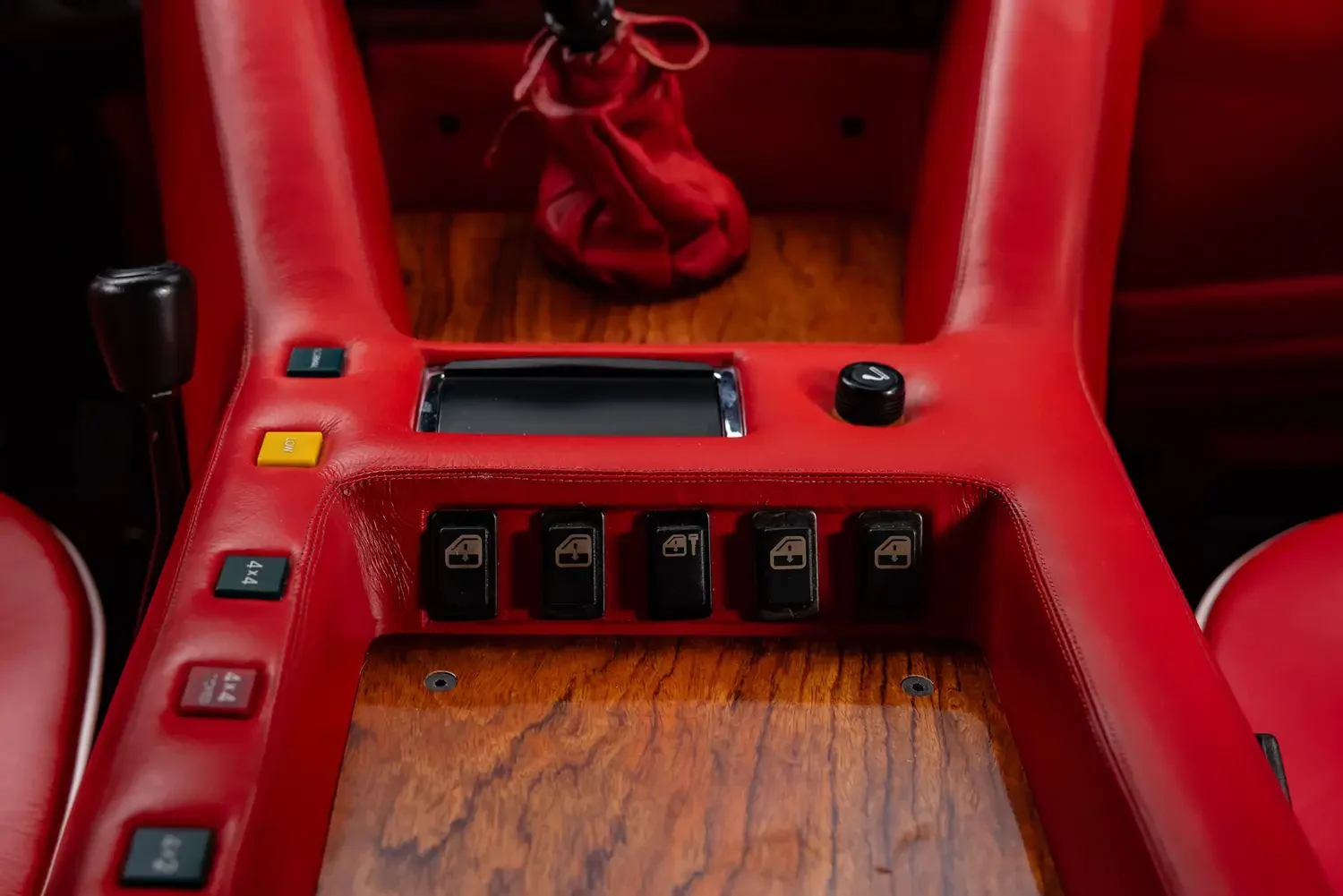 1990 Lamborghini LM002 interior, center console, Rosso and Bianco