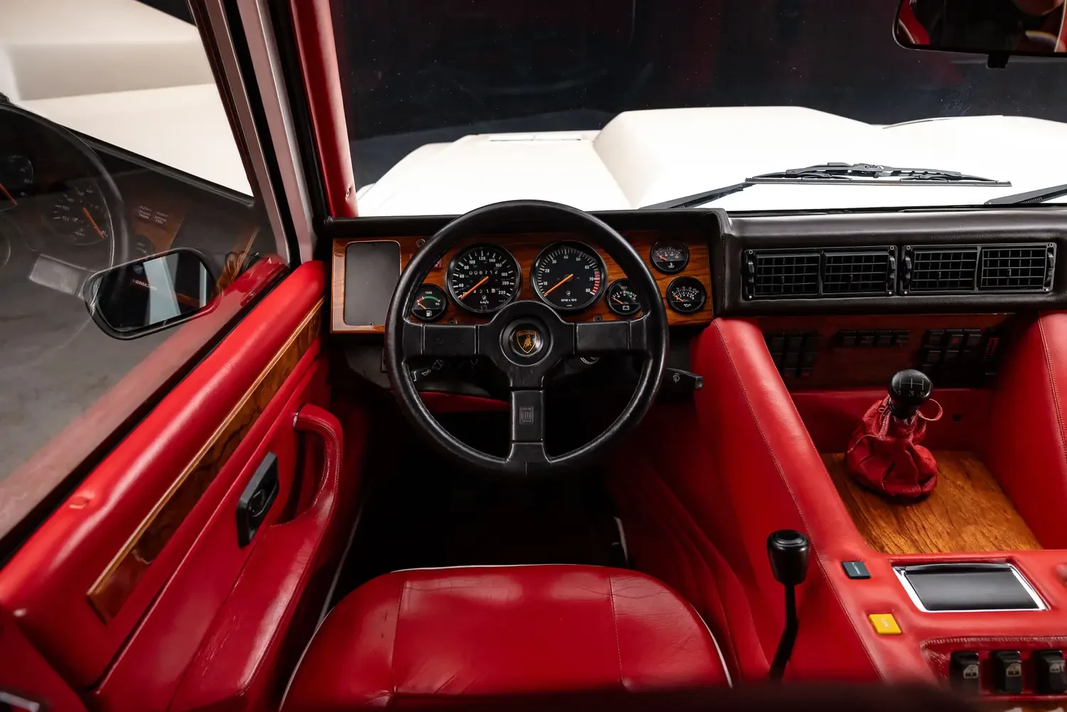 1990 Lamborghini LM002 interior, dashboard, Rosso and Bianco