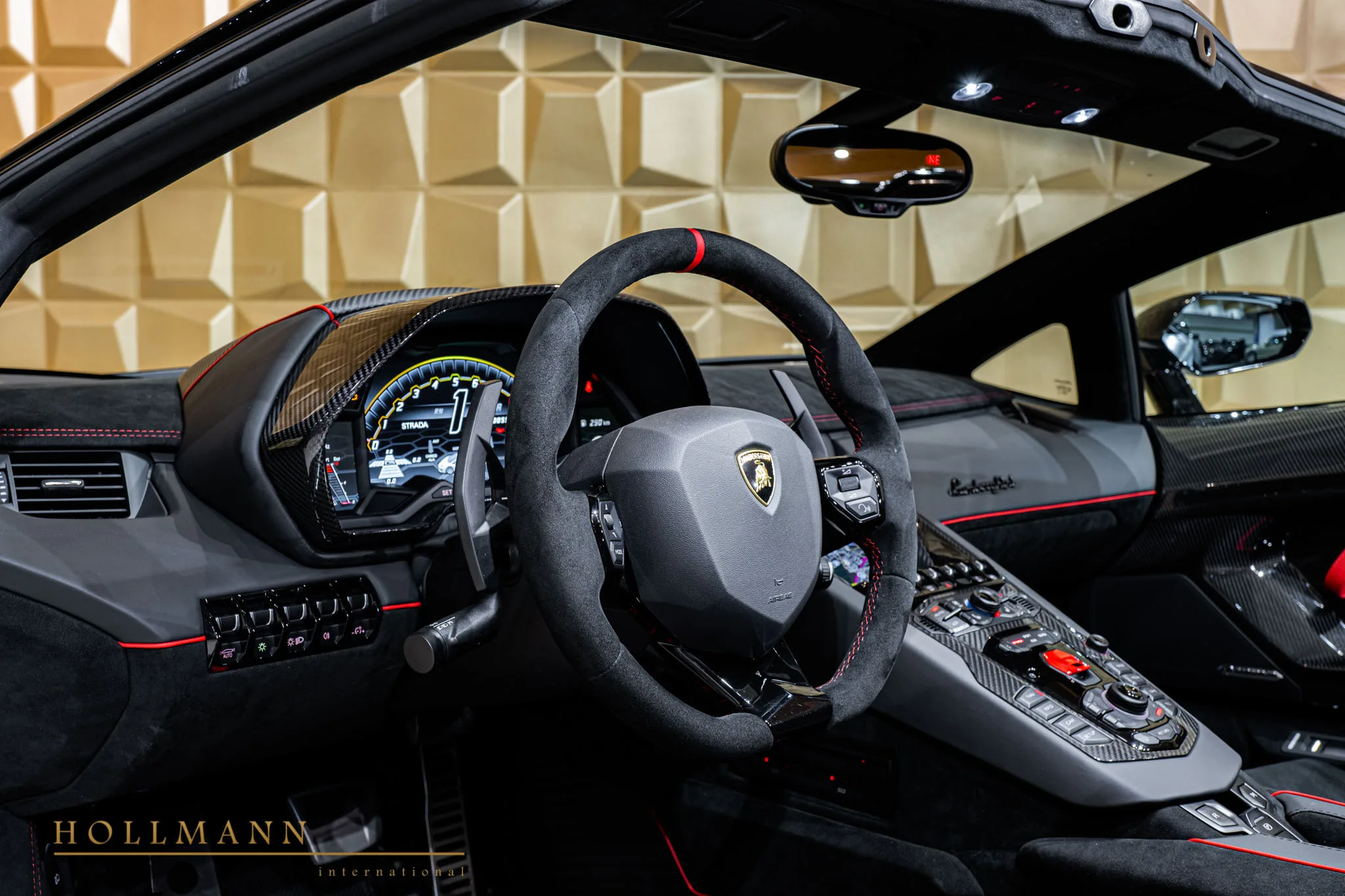 2024 Lamborghini Aventador SVJ Roadster interior, dashboard, Nero Cosmos / Rosso
