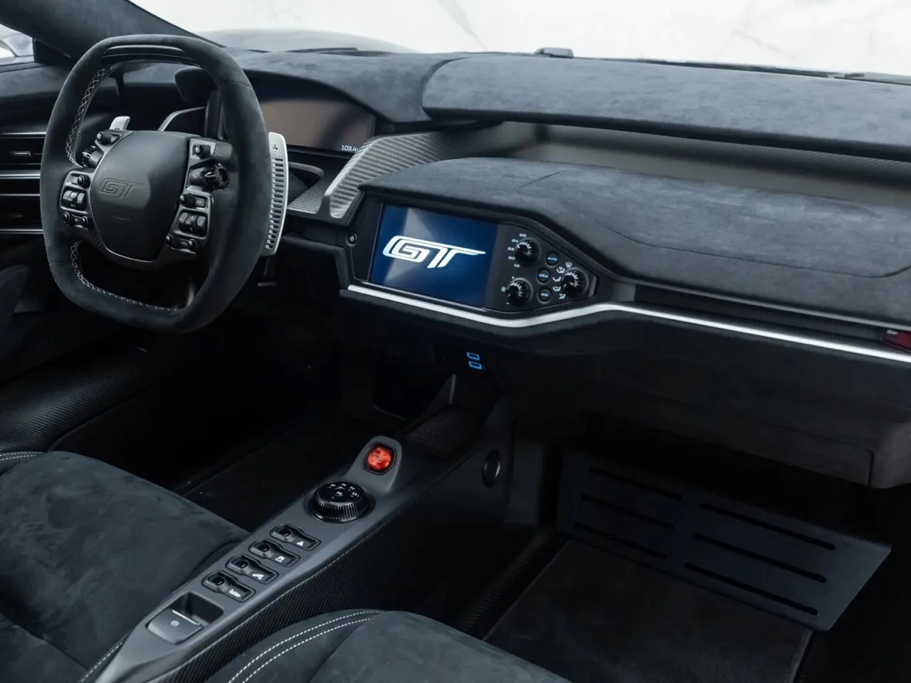 2021 Ford GT Carbon Series interior, dashboard, Black Alcantara