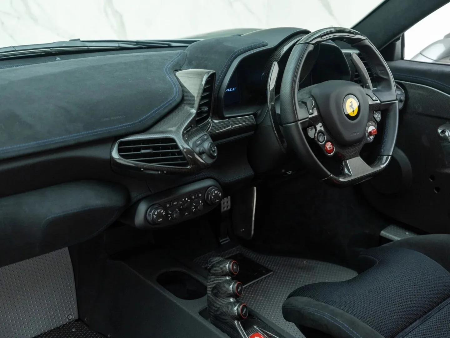 2015 Ferrari 458 Speciale interior, dashboard, Nero Alcantara