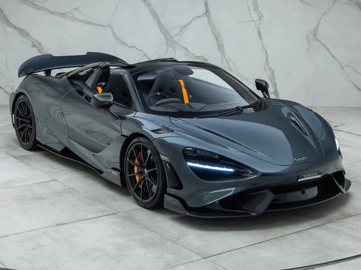 2022 McLaren 765LT Spider for sale, front three-quarter view, MSO Sarthe Grey