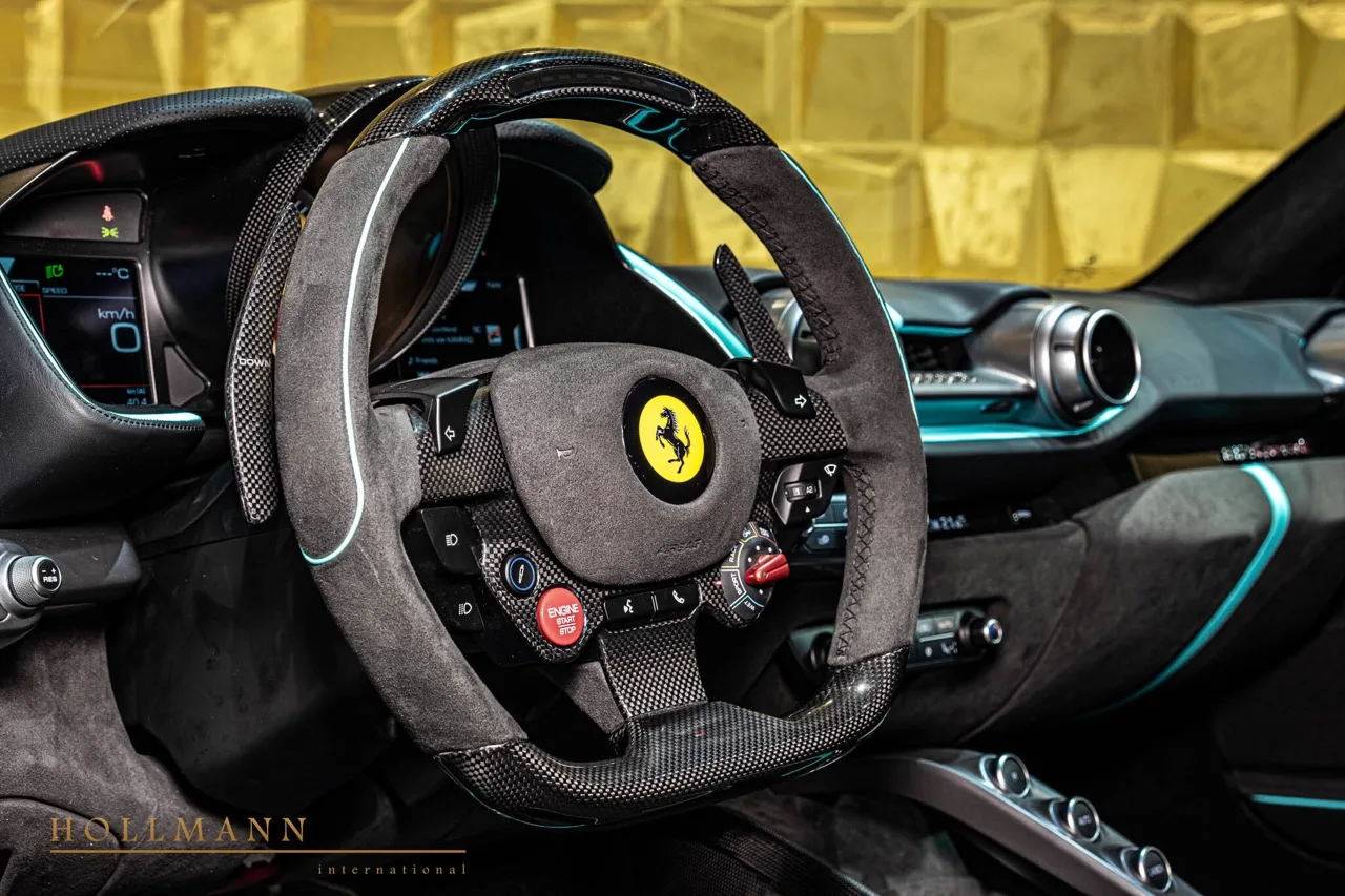 2024 Ferrari 812 Superfast by NOVITEC N-LARGO interior, steering wheel, Nero Black with Turchese Mint