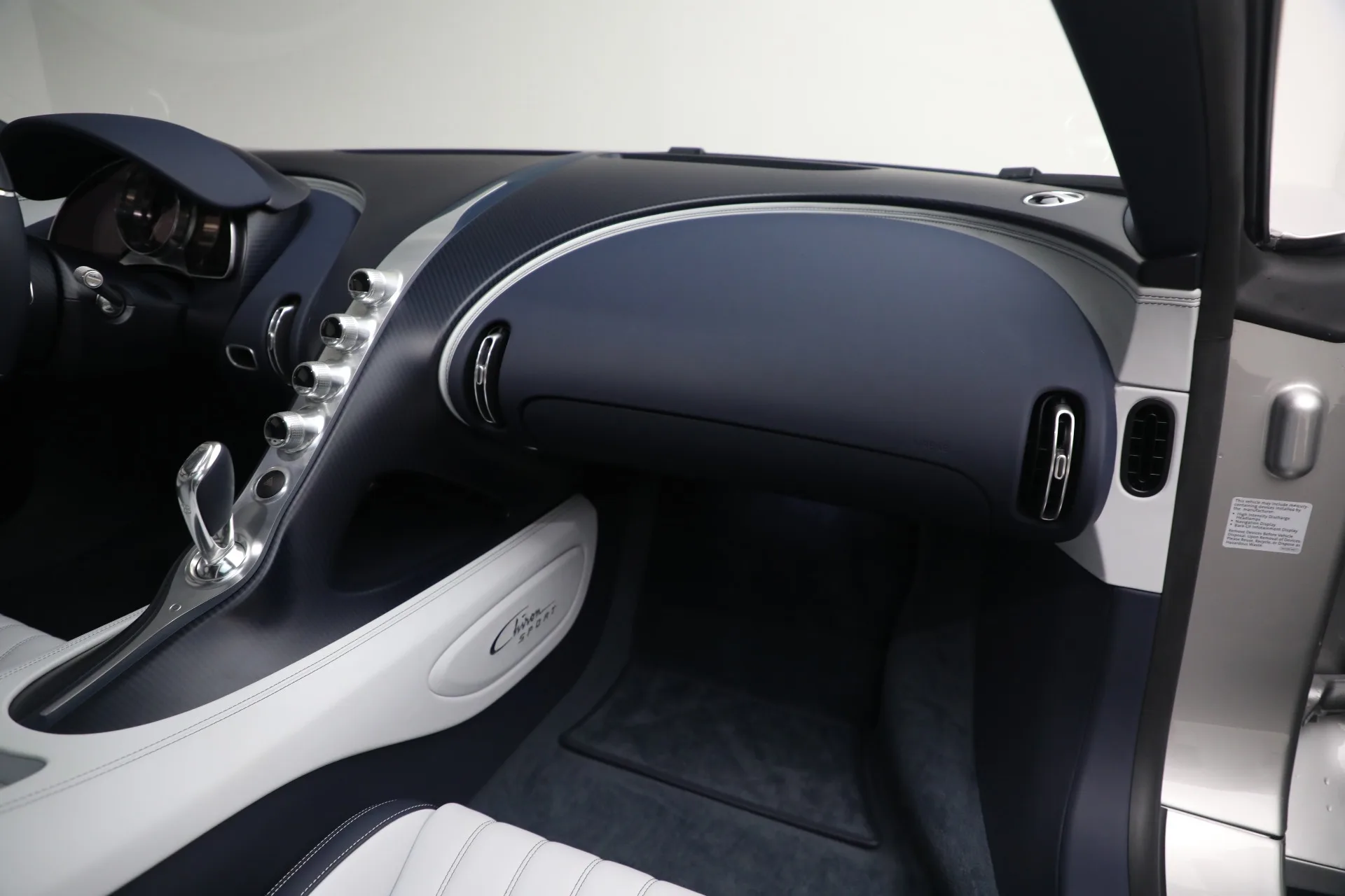 2020 Bugatti Chiron Sport interior, Argent & Blue Royal Carbon Fiber