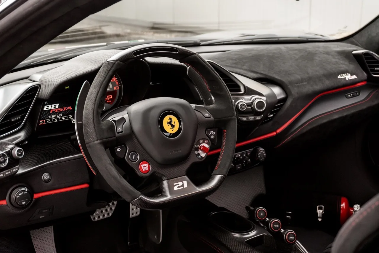 2019 Ferrari 488 Pista Piloti interior, dashboard, Alcantara Nera