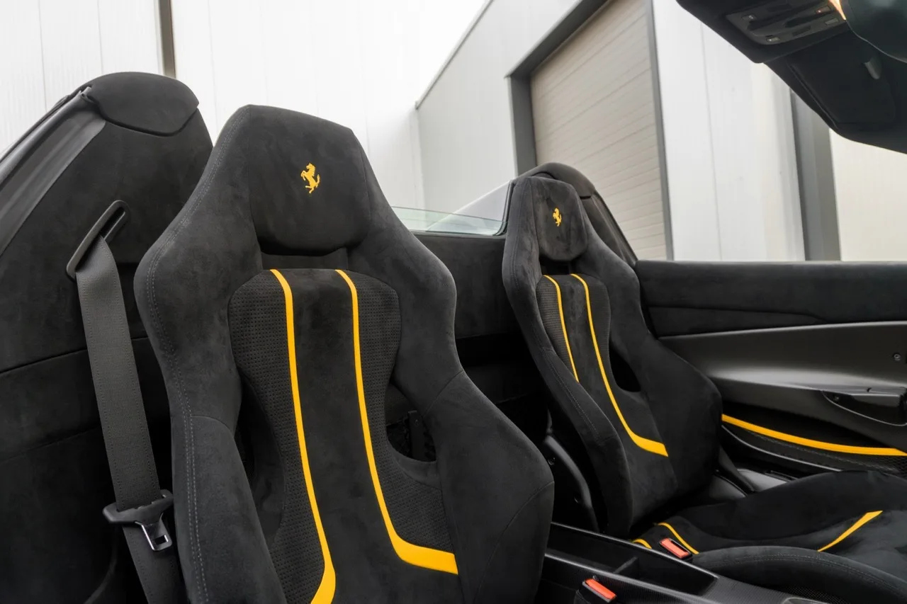 2020 Ferrari 488 Pista Spider interior, seats, Alcantara Nero with Giallo accents