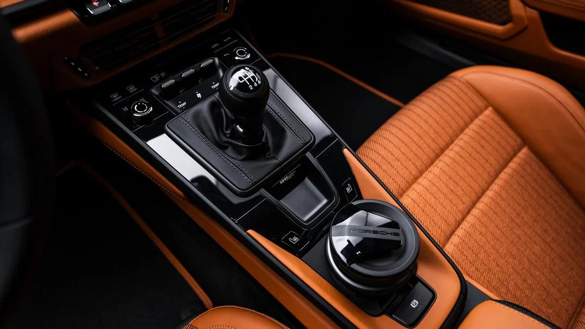 2024 Porsche 911 S/T Heritage 1 interior, center console, Tan