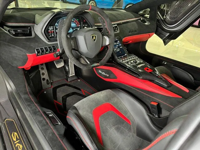 2021 Lamborghini Sian Roadster interior, Black with hexagonal accents