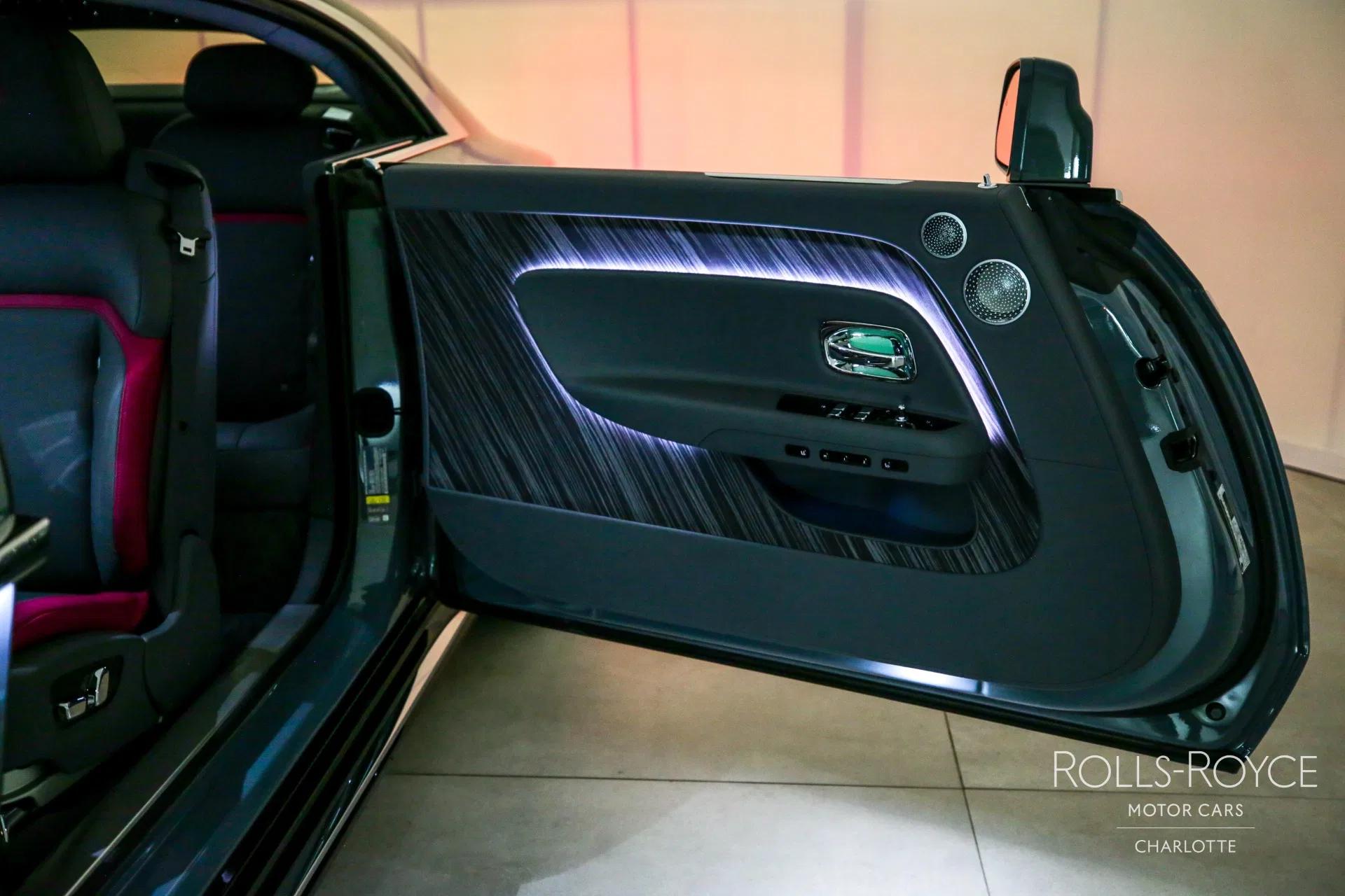 2024 Rolls-Royce Spectre interior, door panel, Scivaro Grey / Peony Pink