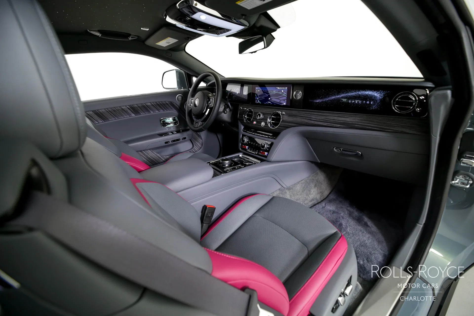 2024 Rolls-Royce Spectre interior, Scivaro Grey / Peony Pink