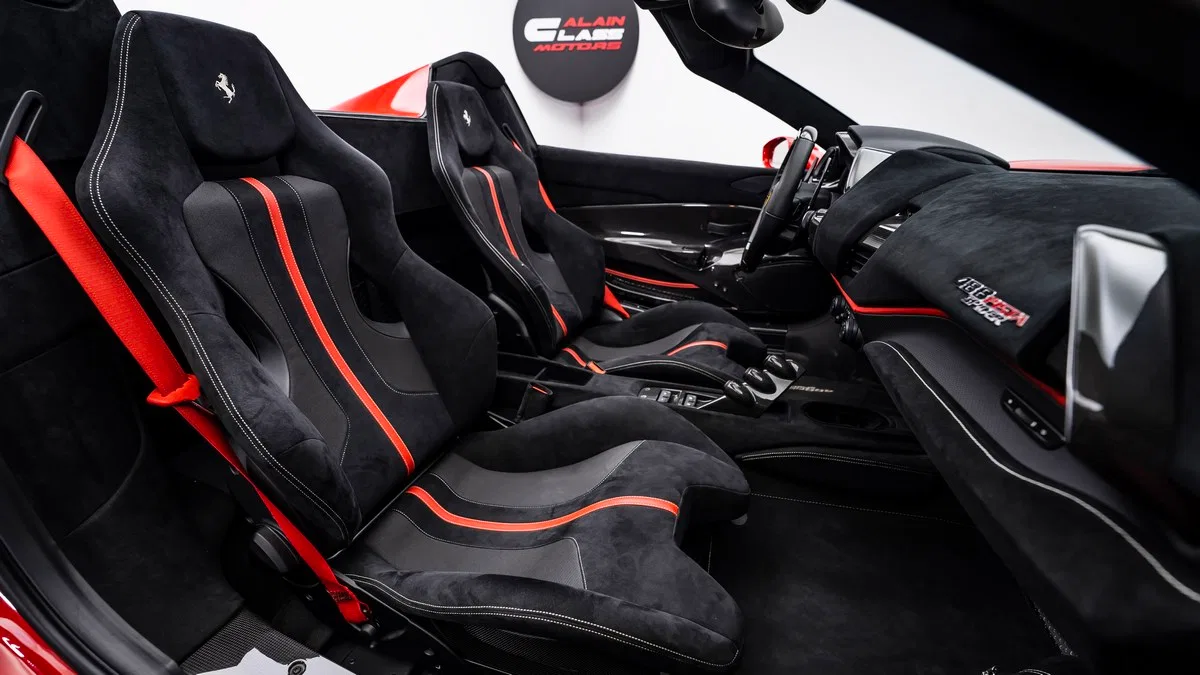 2020 Ferrari 488 Pista Spider interior, seats, Alcantara Nero